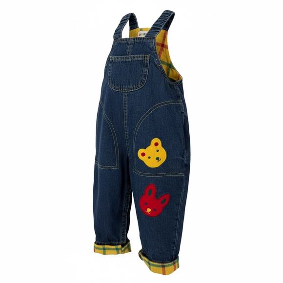 Vintage Gymboree Overalls Plaid Flannel Rainbow Tag Baby Boy Sz Infant 6-12 Mo - Picture 1 of 7